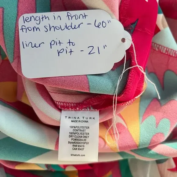 TRINA TURK Salon Maxi Caftan Dress in Dramont Size 12 Resort Multicolor Peacock - Picture 11 of 13